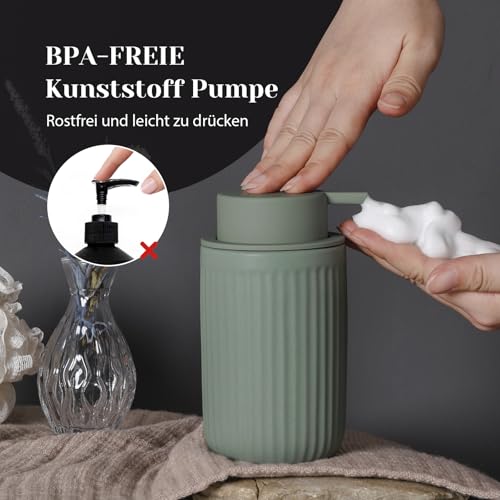 Autumnlife Seifenspender Grün Schaumseifenspender 350 ml Spülmittelspender mit Schaum Pumpenkopf, Nachfüllbarer Keramik Matt Grün Seifespender Soap Dispenser für Küche, Bad 3