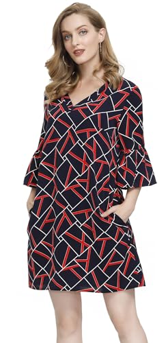 Image of BUENOS NINOS Dresses for Womens Summer Bell Sleeve V-Neck Shift Dress Mini Dress