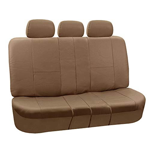 TLH Premium PU Leather Seat Covers Rear,Split Bench, Tan Color-Universal Fit for Cars, Auto, Trucks, SUV