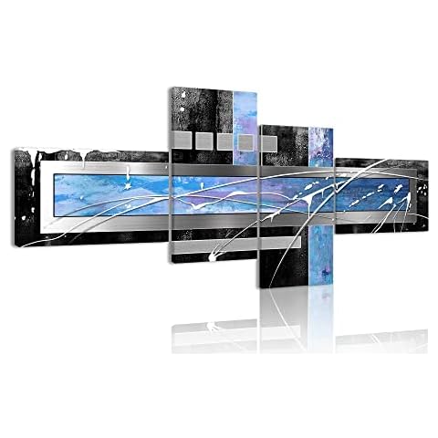 Large Abstract Wall Art,Living Room Framed Wall Art Blue and Grey Canvas Print 4 Piece Contemporary Modern Artwork Picture for Bedroom Home Wall Decor Cover