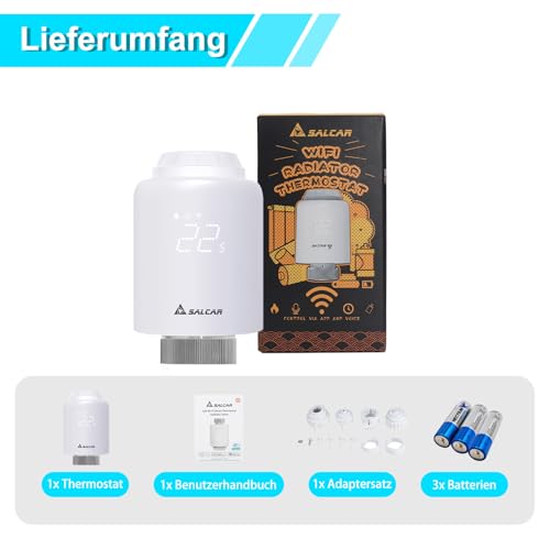 SALCAR Smartes Heizkörperthermostat WiFi TRV603 Thermostat Heizung Kompatibel mit Amazon Alexa & Google Assistant Programmierbar Heizungsthermostat Tuya Smartes Heizkörper kein Gateway erforderlich