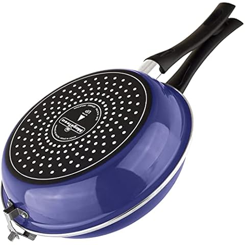 MAGEFESA Blue Frittata Pan. Double layer non-stick frying pan, vitrified steel, compatible with all types of fire, including induction, Dishwasher safe, Ergonomic handle (9,4”) (BLUE) Cover