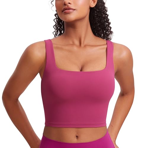 Image of CRZ YOGA Butterluxe Square Neck Crop Tank Top | Light Support, Removable Pads, Yoga, Extremely Soft, Wide Straps, Longline Sports Bras for Women