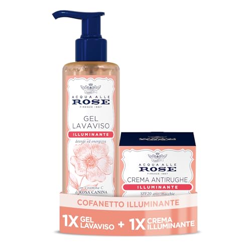 Acqua alle Rose, Cofanetto Skincare Routine Illuminante alla Vitamina C, Gel Lavaviso, Crema Idratante, Adatto a Pelli Spente