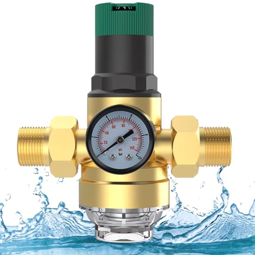Druckminderer Wasser 1 Zoll, Druckregler Wasser mit Manometer und Siebfilter, Messing Wasserdruckminderer mit Verschraubungen, Sicher und Langlebig
