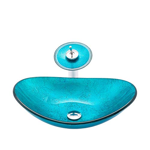 Évier ovale en verre trempé compact à robinet cascade grand débit