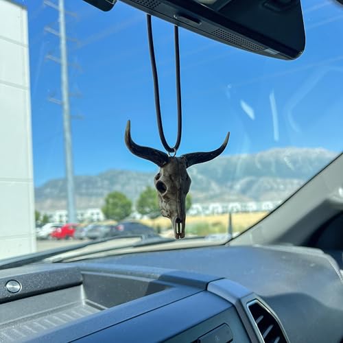 Steer Skull Rearview Mirror Hanging Ornament - Authentic Western Decor with Secure Twist-and-Lock Magnetic Clasp - Perfect for Trucks, Cars, and SUVs - Unique Country Style