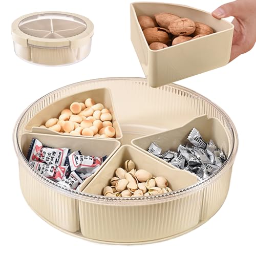 ポータブル スナック トレイ,蓋付き 5 区画 スナック 収納 | フルーツプレート - キッチン、リビングルーム、家庭、コーヒーテーブル、パーティー、家族の集い、映画の夜、アウトドア用