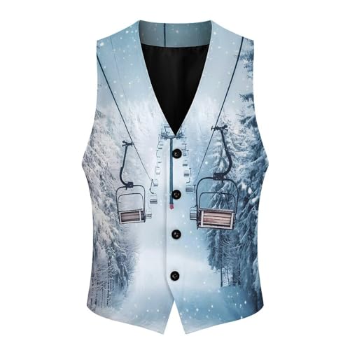 Winter Snowy Ski Skiing Lift Forests Mens Slim Fit Suit Vest Dress Waistcoat Casual Business Vest4