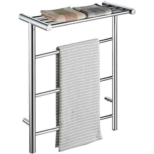 Radiador toallero eléctrico de Pared para baño, con Estante Superior, de Acero Inoxidable Pulido con Interruptor Impermeable, 600 x 480 x 231 mm, P (Hardwired)