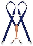 AYOSUSH Adjustable Suspenders for Women Navy Blue with 4 Metal Clips Skinny Thin