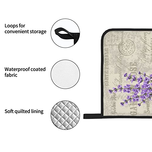 Lavender Flowers Elegant Postcard Vintage Oven Mitts And Pot Holders Sets Of 4 High Heat Resistant Oven Mitts With Oven Gloves And Hot Pads Potholders For Kitchen Cooking Bbq Non-Slip Cooking Mitts #TOP5