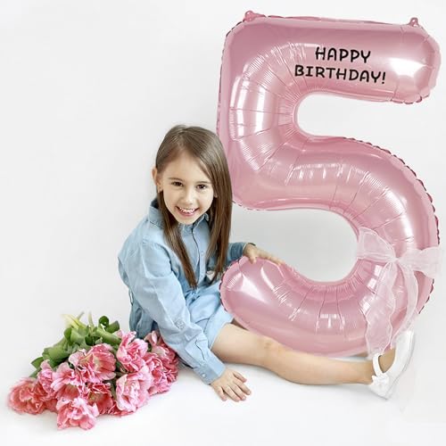 Image of Happy birthday Big Number Balloons Foil Birthday Balloon Number Balloons Happy Birthday Party Decorations Kids and Wedding Party Supplies (Pink numbers 5)
