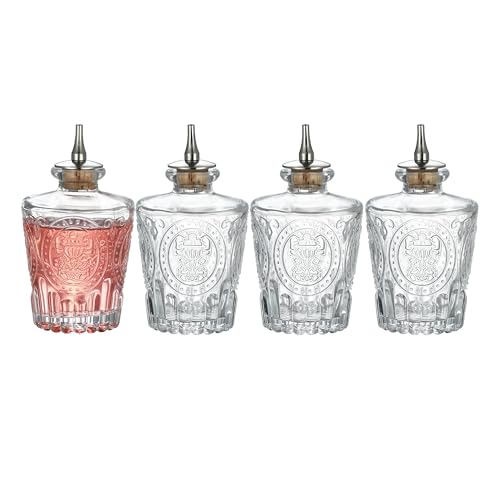 Cocktail Geek Glass Bitters Bottles with Dasher Top Set of 4 Vintage Pattern 4.3oz/130ml (130ml Vintage 4pcs)