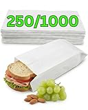 Loxato 1000 Bolsas Papel Kraft Blancas - Sobres - Bolsas de Papel para Bocadillos, Bolleria, Pan, Empanadas, Alimentación, Dulces, llevar Desayuno - Blanco 10x5.5x25cm