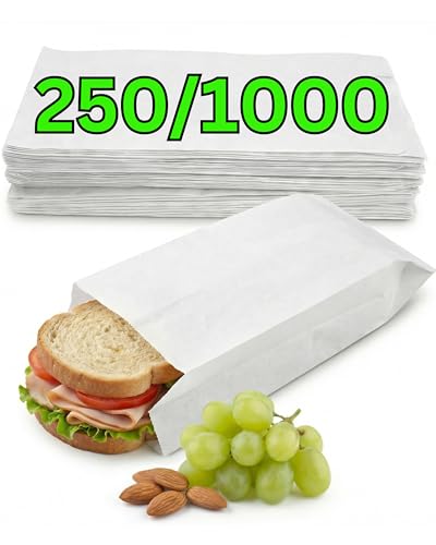 Loxato 1000 Lot Sac Papier Kraft - Sachet Kraft Alimentaire, Sandwich - Emballage Alimentaire Boulangerie, Patisserie, Bonbon, Café - Sachet Papier Kraft Blanc 10 x 5,5 x 25 cm