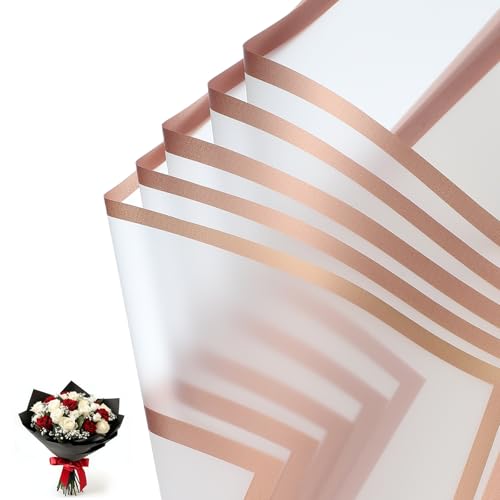 Papier d'emballage fleuri givré PATIKIL blanc à bordure dorée pour bouquets de fleurs