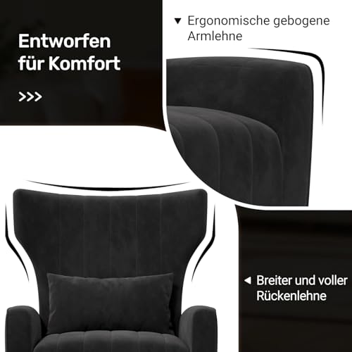 Fauteuil Scandinave Velours Noir 130 kg Hawthyhome