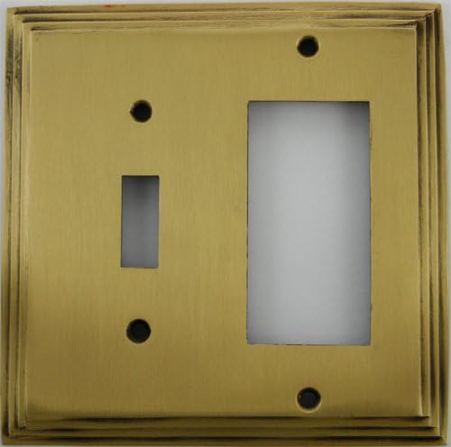Deco Step Style Antique Brass 2 Gang Wall Plate - 1 Toggle Switch 1 GFI/Rocker
