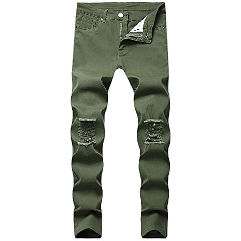 GELing Mens Ripped Slit Knee Jeans Skinny Fit Biker Jeans Casual Super Stretch Denim Trousers Pants Army Green 36 Cover