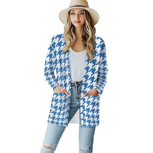 Image of Women's Aztec Open-Front Jacket Lightweight Casual Outerwear Native Western Aztec Pattern & Plaid Houndstooth Print