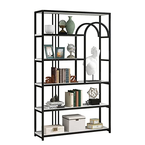 Tmosi 6 Tier Open Bookshelf, 70.9 Inches Modern Tall Bookcase Storage Rack Shelves, Book Shelf With Metal Frame For Bedroom Home Office(White+Black) #TOP3