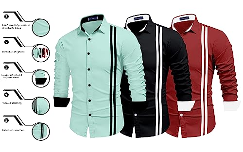 Image of Zombom Men's Striped Regular Fit Shirt