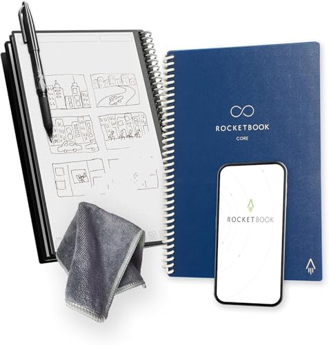Image of Rocketbook Core Reusable Spiral Notebook, Executive Size 6x8.8, Navy Blue - Dotted Pages, App-Connected, Erasable, Durable Cover, Ideal for School, Work, and Creative Projects (Pack of 50)