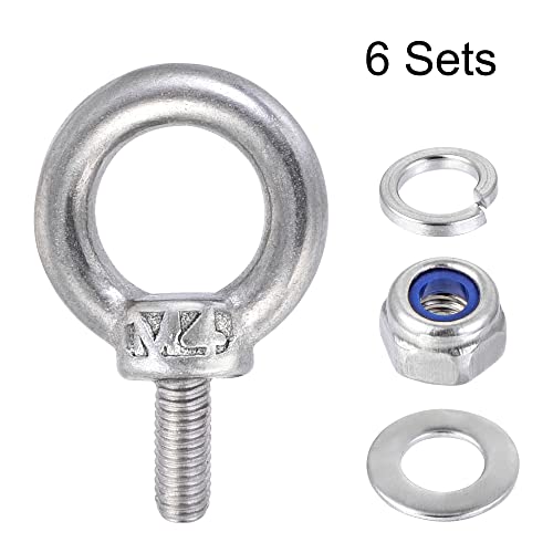 Image of uxcell Lifting Eye Bolt M4 x 11mm Male Thread with Hex Screw Nut Gasket Flat Washer for Hanging Securing Chain Wire Rope, 304 Stainless Steel, 6 Sets