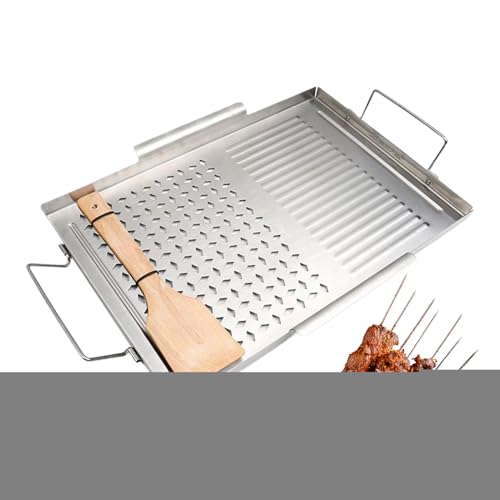 Ungtyb Placa de parrilla plana, herramienta de cocina de acero inoxidable con asas, utensilio de barbacoa resistente para estufas, parrilla al aire libre, cocina, camping, uso en portón trasero, 16.93