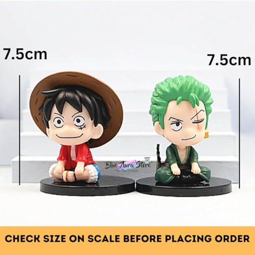 Image of Blue Aura Luffy Zoro Action Figure Set of 2 Height -7.5cm | Random Set of 2 | Multicolour PVC | Luffy - Zorro Smile