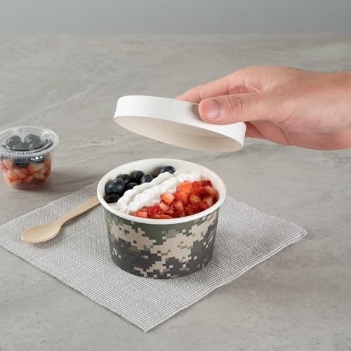 Image of Restaurantware Coppetta 12 Ounce Dessert Cups, 200 Disposable Ice Cream Cups - Lids Sold Separately, Sturdy, Camouflage Paper FroYo Bowls, For Hot And Cold Foods, Perfect For Gelato Or Mousse