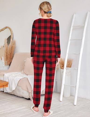 Image of Ekouaer 2 Pack Pajama Sets for Women,Long Sleeve Top With Jogger Pants Lounge Set Sleepwear with Pockets