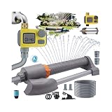 Deepoter Deepoter 3 in 1 Oszillierender Rasensprenger gartensprenger, Ausgang Programmierbarer Bewässerungscomputer + Sprenger + 10 m Hybrid Schlauch & Messingverbinder, Automatische sprenger Garten