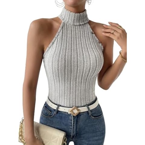 Sleeveless Sweater Tops for Women Halter Mock Neck Tank Top Going Out Knit Rib Slim Fit Vest Summer Tanks Tops Cover