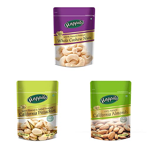 Happilo 100% Natural Premium Whole Cashews, 200g & Premium Californian Roasted and Salted Pistachios, 200g & 100% Natural Premium Californian Almonds, 200g (B0896GBKK9) Amazon Price History, Amazon Price Tracker