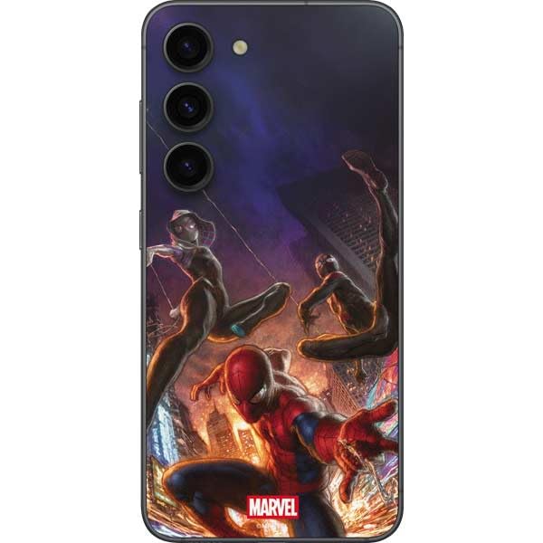 Skinit Decal Phone Skin Compatible with Galaxy S23 - Officially Licensed Marvel Spiderman Group Wall Design