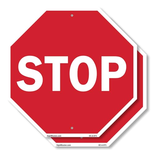 Stop (2 Pack) 10 inch X 10 inch Octagon Plastic Sign Weather Resistant, UV Protected for Workplace, Private Property, and Construction Site, Made in the USA