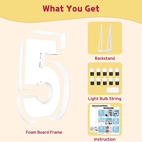 Imprsv 4FT Light Up Marquee Numbers for 5th Party Birthday Decorations, Mosaic Numbers for Balloons, Large Cardboard Number Five Balloon Frame, Birthday Decor Blocks by imprsv - Image 7