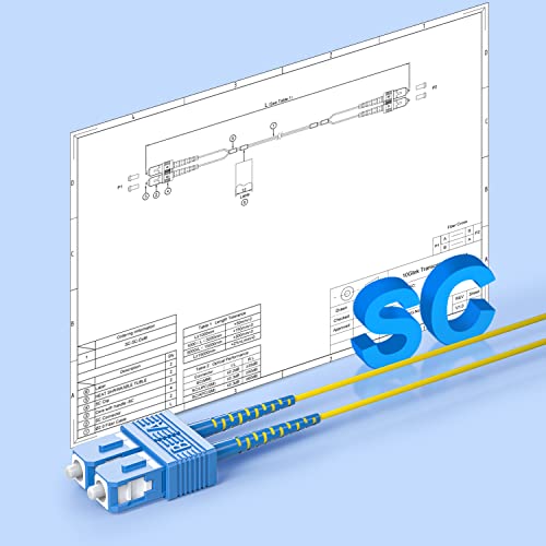 Image of 10Gtek Fiber Patch Cable - SC to SC OS2 10Gb /Gigabit Singlemode Jumper Duplex 9 /125 LSZH Fiber Optic Cord, Yellow, 5-Meter(16.4-ft)