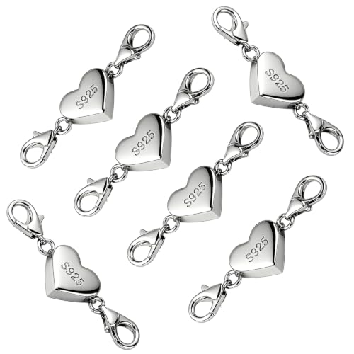 Fermoir Collier,Fermoir Bracelet pour la Fabrication de Bijoux de Bricolage | yeemeen Attache Bracelet,Lot de 6 Fermoir Magnétique Coeur en Argent pour Collier et Bracelet Connecteurs