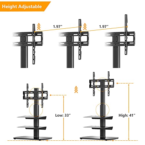 5Rcom Universal Tv Floor Stand With 2 Media Shelves For 27 32 37 42 47 50 55 65 Inch Flat Or Curved Screens Tvs Nice Tempered Glass Base With Swivel Mount For Bedroom And Office, Tv Stand, Black #TOP2