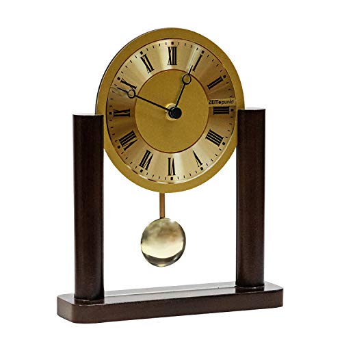 Zeit.Punkt Tisch Pendeluhr, zuverlässiges Quarzwerk, Made IN Germany, Nussbaum Glas, 19x23x6 cm - 345407