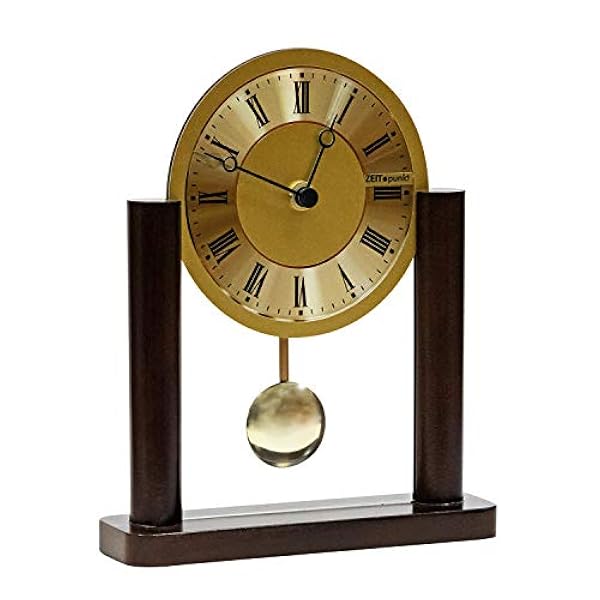 Tidpunkt bord pendelklocka, tillförlitligt kvartsurverk, Made in Germany, nötsträdsglas, 19 x 23 x 6 cm – 345407