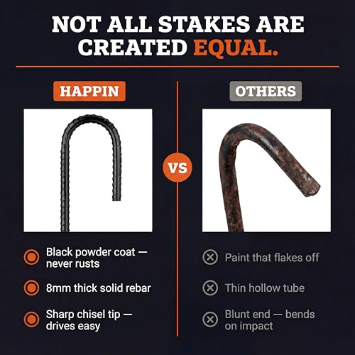 Image of Happin 24 Inch Rebar Stakes, J Hooks, Tent Stakes Heavy Duty Galvanized Garden Stakes - Trampoline Stakes, Chain Link Fence parts, Canopy, Lawn Decorations, Inflatables, Swing Set (J Shape - 16 Pack)