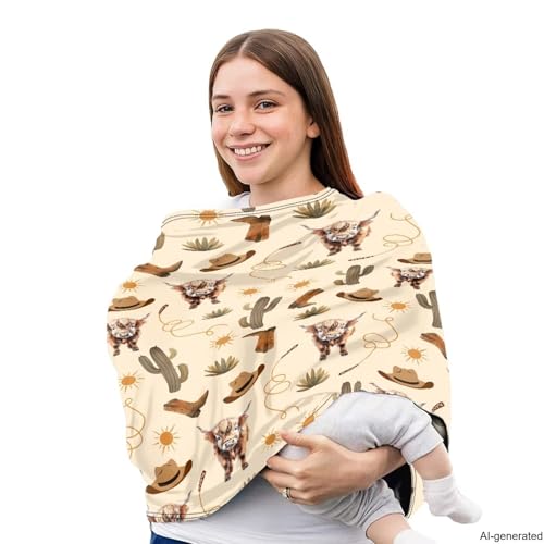Image of Baby Car Seat Cover for Travel, Western Highland Cow Breastfeeding Cover Stretchy Scarf Infant Carseat Canopy for Stroller,High Chair,Shopping Cart, Baby, Boys and Girls Gifts