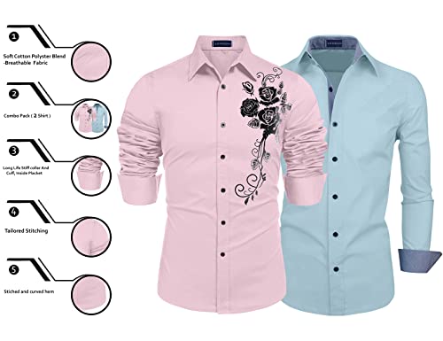Image of Zombom Combo of Men Cotton Polyester Blend Regular Fit Full Sleeve Casual Shirt Pack of 2