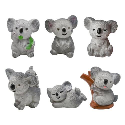 Pinenjoy 6Pcs Miniature Koala Bear Figurines 1inch Mini Koala Collection Figure Set Resin Cake Toppers for DIY Dollhouse Fairy Garden Micro Landscape...