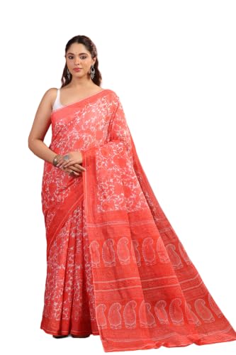 Image of TAMAIRA FASHION White Mulmul Pure Cotton Saree For Woman Floral Printed |Office Wear Daily Wear Sarees For Women Without Blouse Piece (Available in 16 Colours)