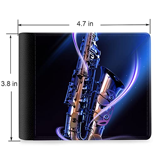 (Saxophone Front Pocket Slim Bifold Leather Wallet RFID Blocking with ID Window for Men2